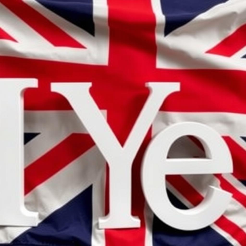 Three large white or gray letters 'IYE' in the Archivo Black font, set against a background featuring the Union Jack flag of the United Kingdom