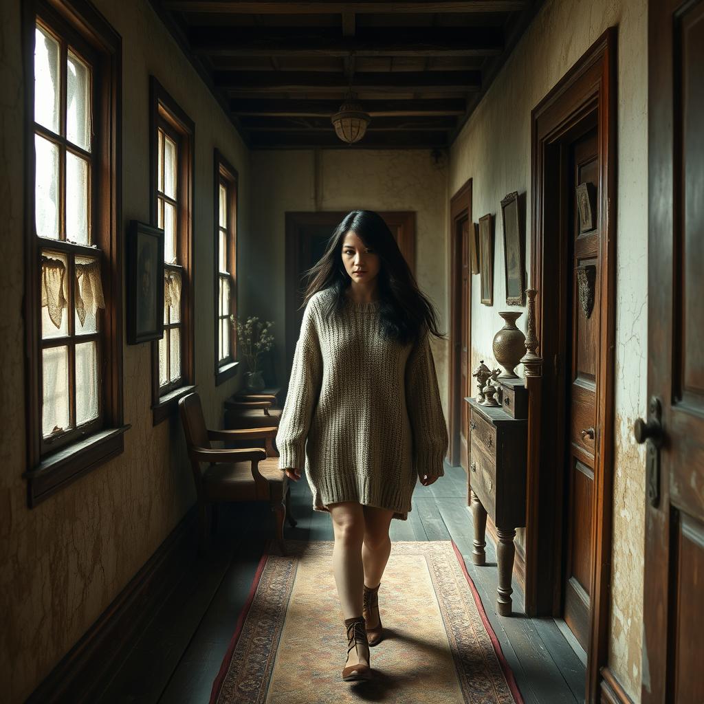 In an aged building where every sound resonates with echoes of moisture, Carla makes her way home