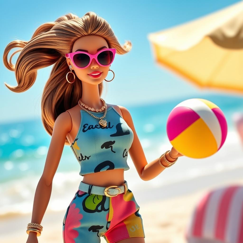 A Barbie doll inspired by a vibrant Instagram profile, featuring a stylish and colorful outfit that embodies modern fashion trends