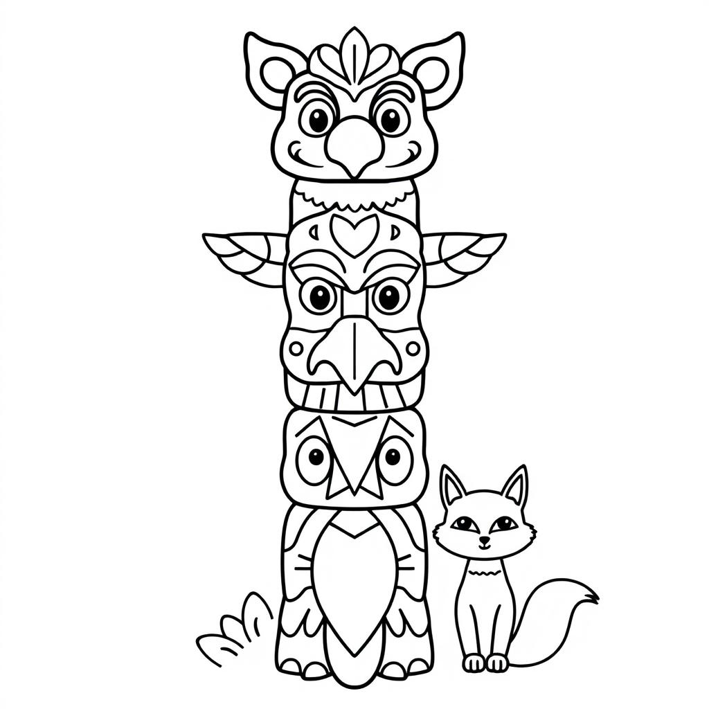 A blank outline of a totem pole designed for kindergarten students to color in and customize