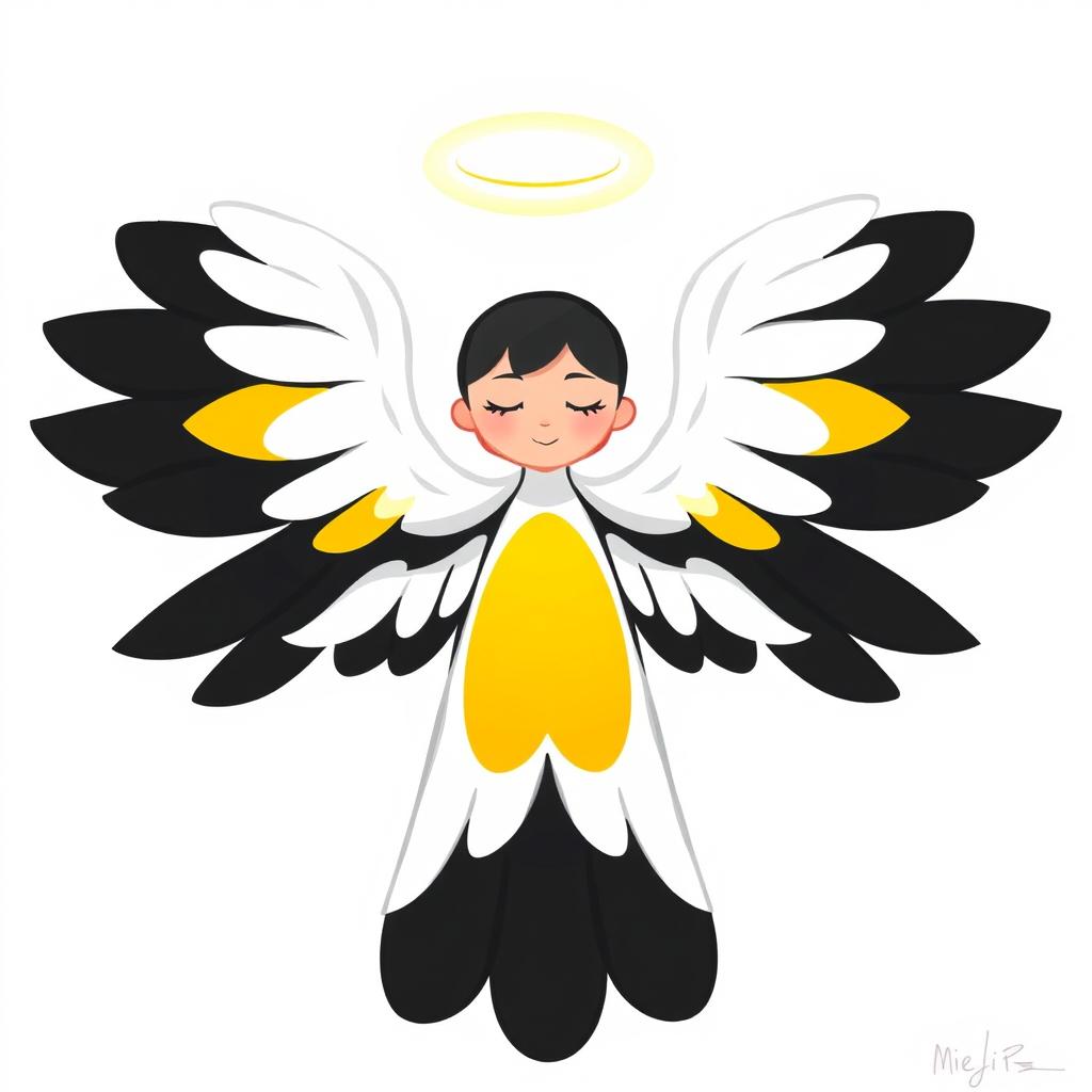 A simple 2D drawing of a seraphim, featuring a celestial being with six wings