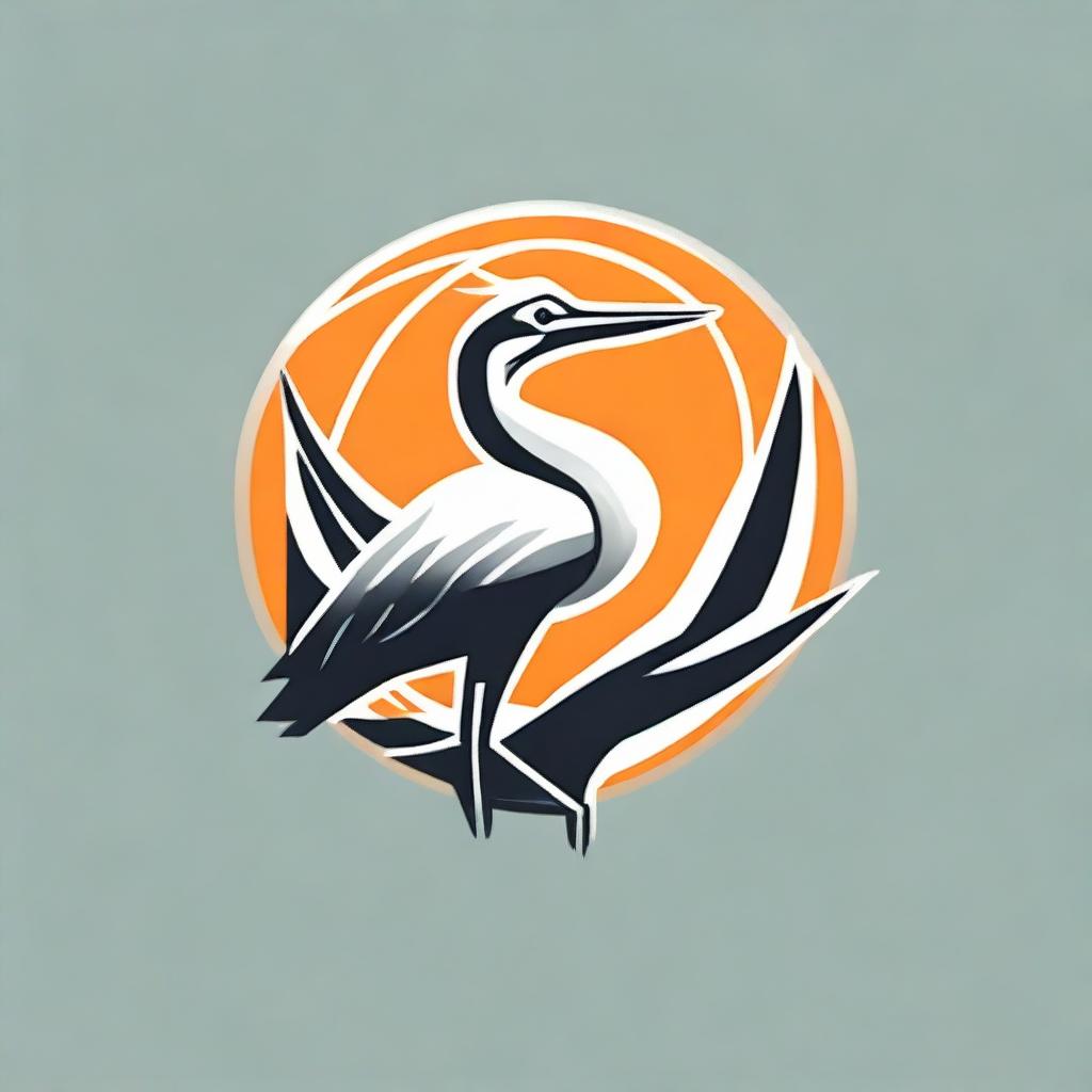 Create a logo featuring a crane (bird) seamlessly combined with a volleyball for a dynamic and synergistic design.