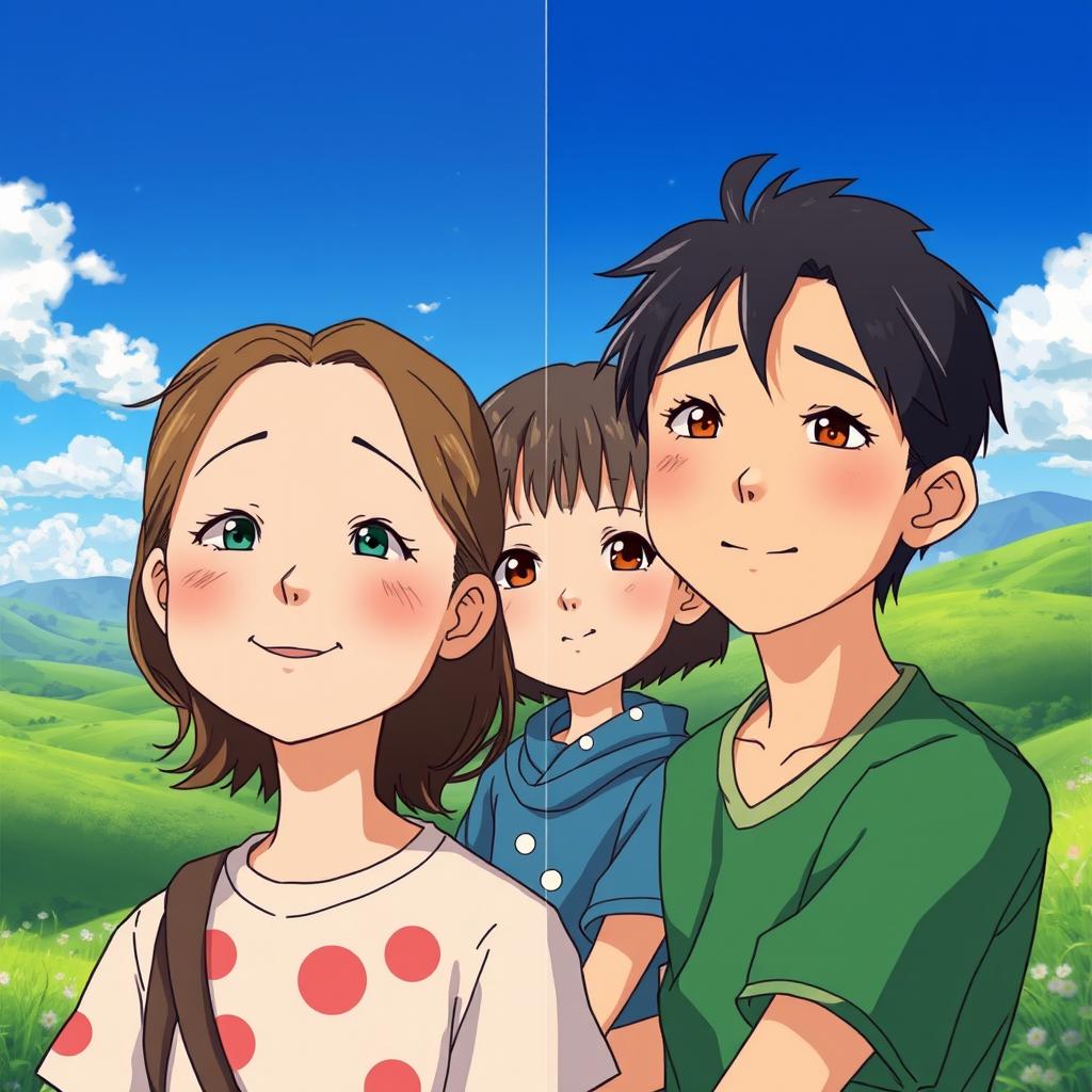 Transform the original photo into an anime-style image inspired by Studio Ghibli, featuring lush, vibrant colors, whimsical characters, and detailed backgrounds