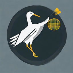 Create a unified logo that seamlessly combines a crane (bird) and elements of badminton, such as a racket or shuttlecock, to form a harmonious design.