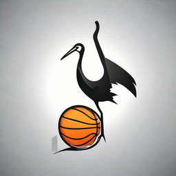 Design a symbiotic logo incorporating a crane (bird) and a basketball meshed together cohesively to represent sports and nature.