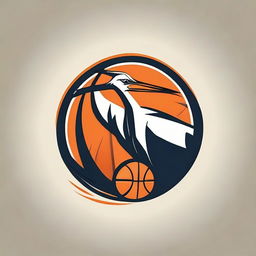 Design a striking logo combining a crane (bird) and a basketball, harmonizing natural and sports elements.