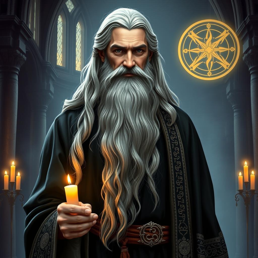 A noble celestial leader depicted in a dark fantasy Dungeons & Dragons style, characterized by a warm yet enigmatic smile