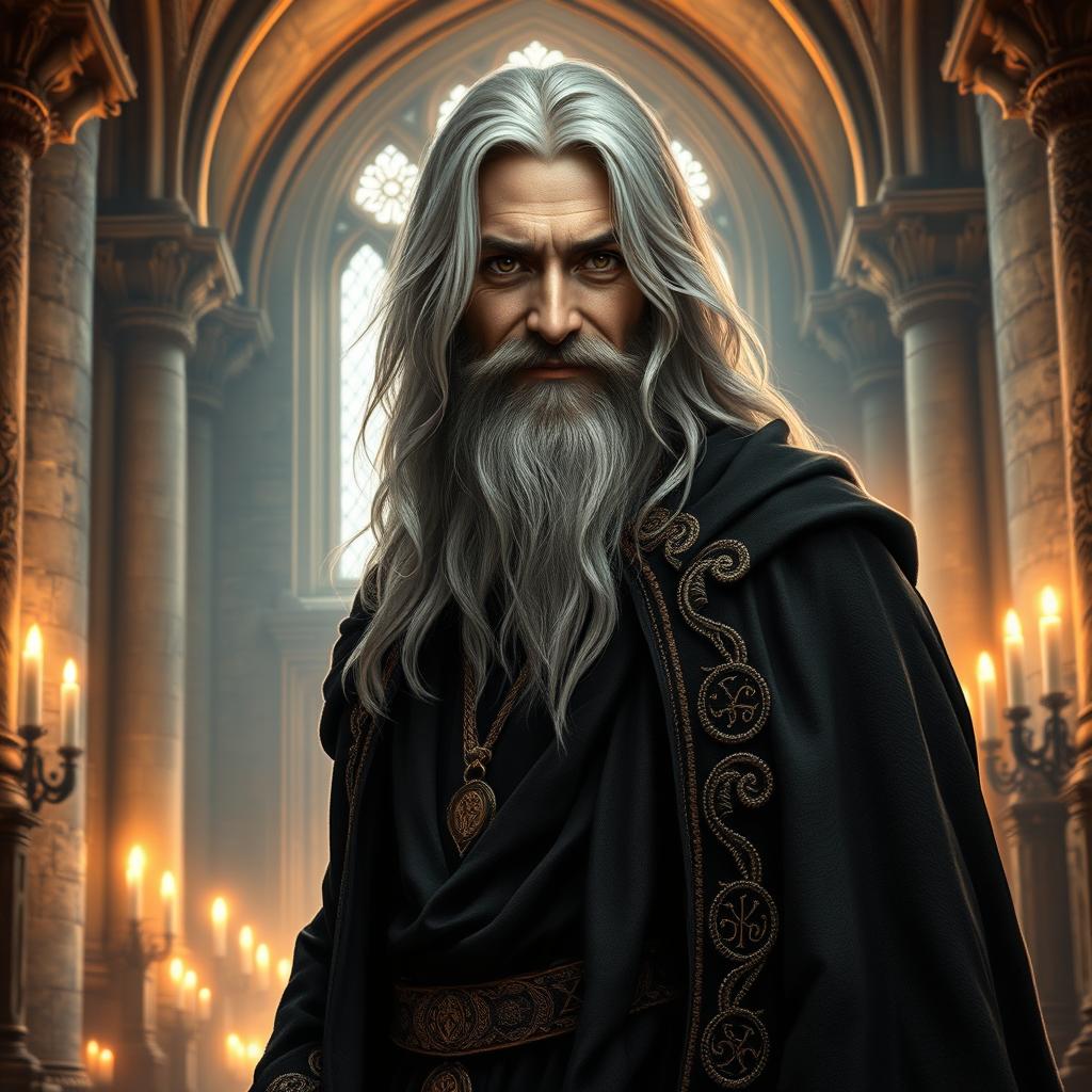 A noble celestial leader depicted in a dark fantasy Dungeons & Dragons style, characterized by a warm yet enigmatic smile