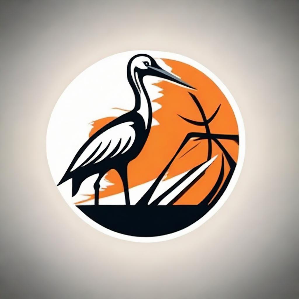 Design a striking logo combining a crane (bird) and a basketball, harmonizing natural and sports elements.