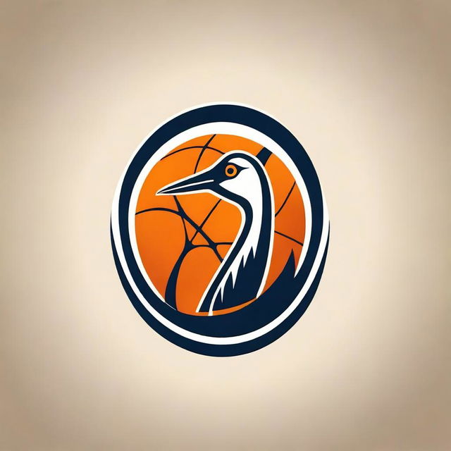 Design a striking logo combining a crane (bird) and a basketball, harmonizing natural and sports elements.