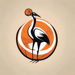 Design a striking logo combining a crane (bird) and a basketball, harmonizing natural and sports elements.