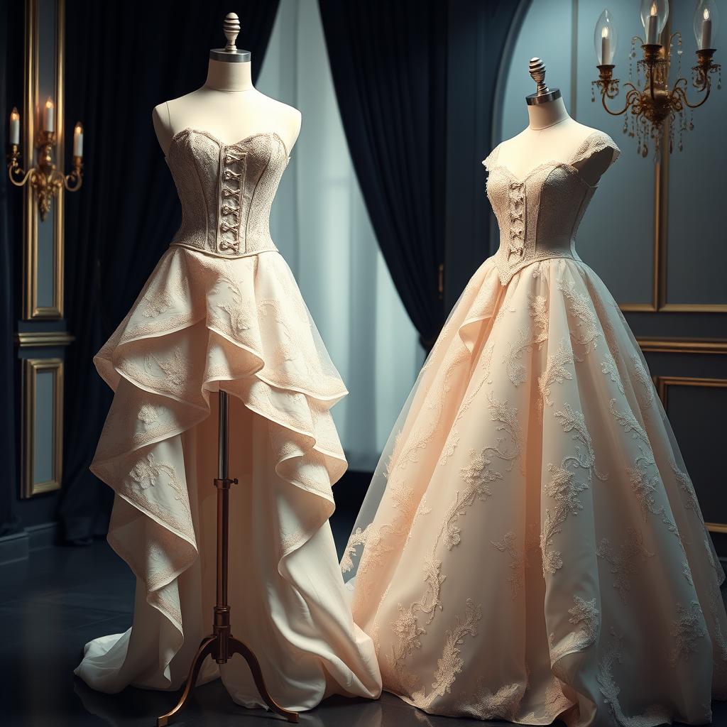 A stunning visual representation of two elegant fashion designs inspired by recent trends
