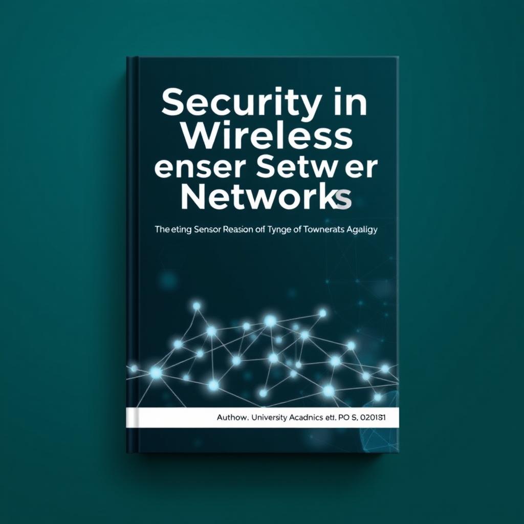 A sleek and sophisticated book cover design for a textbook on security in wireless sensor networks, targeted at university academics
