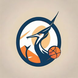 Create a synergistic logo that melds a crane (bird) and a basketball, exemplifying a creative intersection of nature and sport.