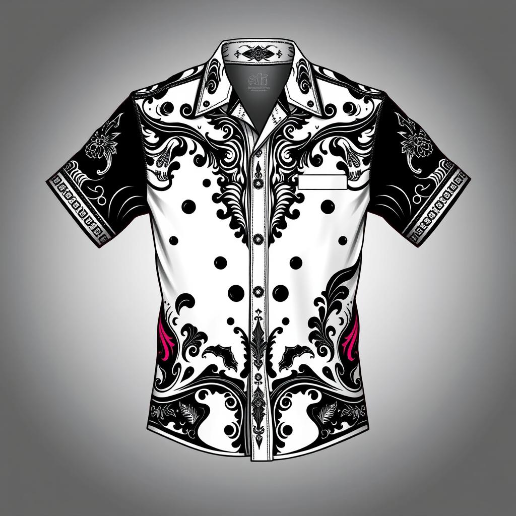 A stylish graphic design featuring a shirt where the originally white parts are transformed into black