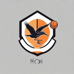 Create a synergistic logo that melds a crane (bird) and a basketball, exemplifying a creative intersection of nature and sport.