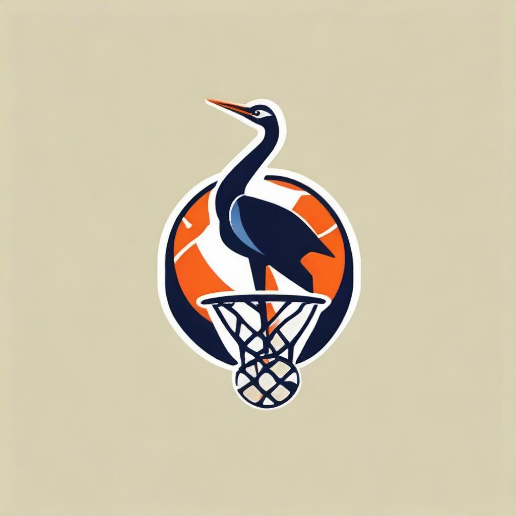 Create a synergistic logo that melds a crane (bird) and a basketball, exemplifying a creative intersection of nature and sport.