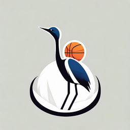 Create a synergistic logo that melds a crane (bird) and a basketball, exemplifying a creative intersection of nature and sport.