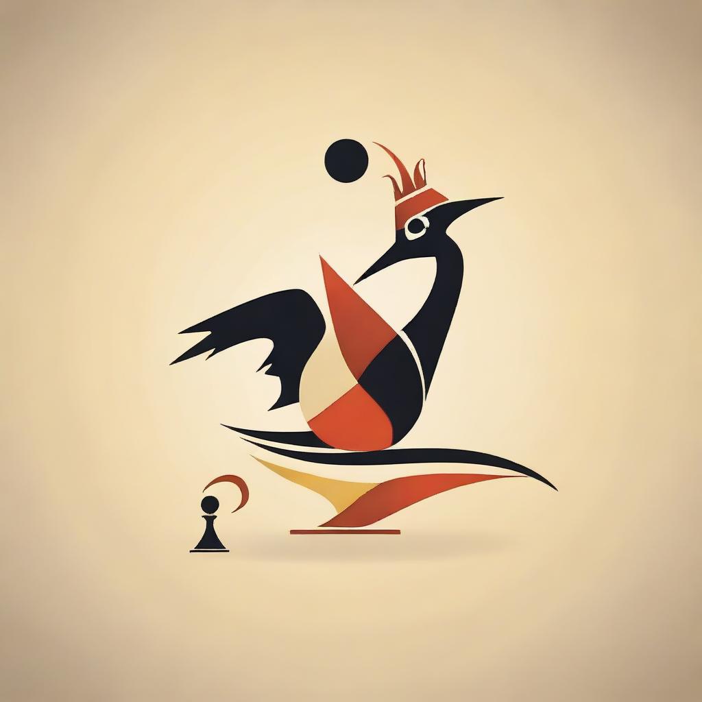 Design an intriguing logo seamlessly combining a crane (bird) and elements of a chess game to symbolize strategic thinking and grace.