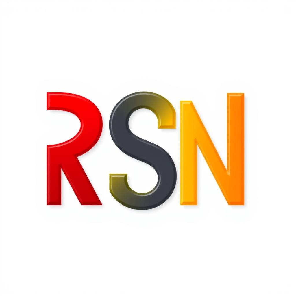 The acronym 'RSN' creatively designed with each letter vividly colored using the colors from the Arsenal logo