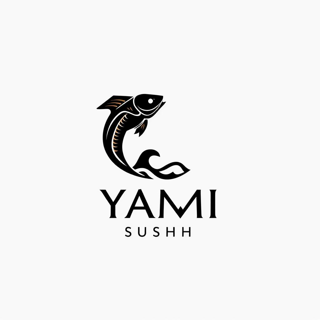 Minimalist logo design for a luxury Japanese sushi restaurant named 'Yami Sushi'
