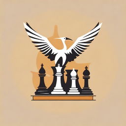 Develop a creative logo integrating a crane (bird) and chess pieces to symbolize strategic elegance and nature.