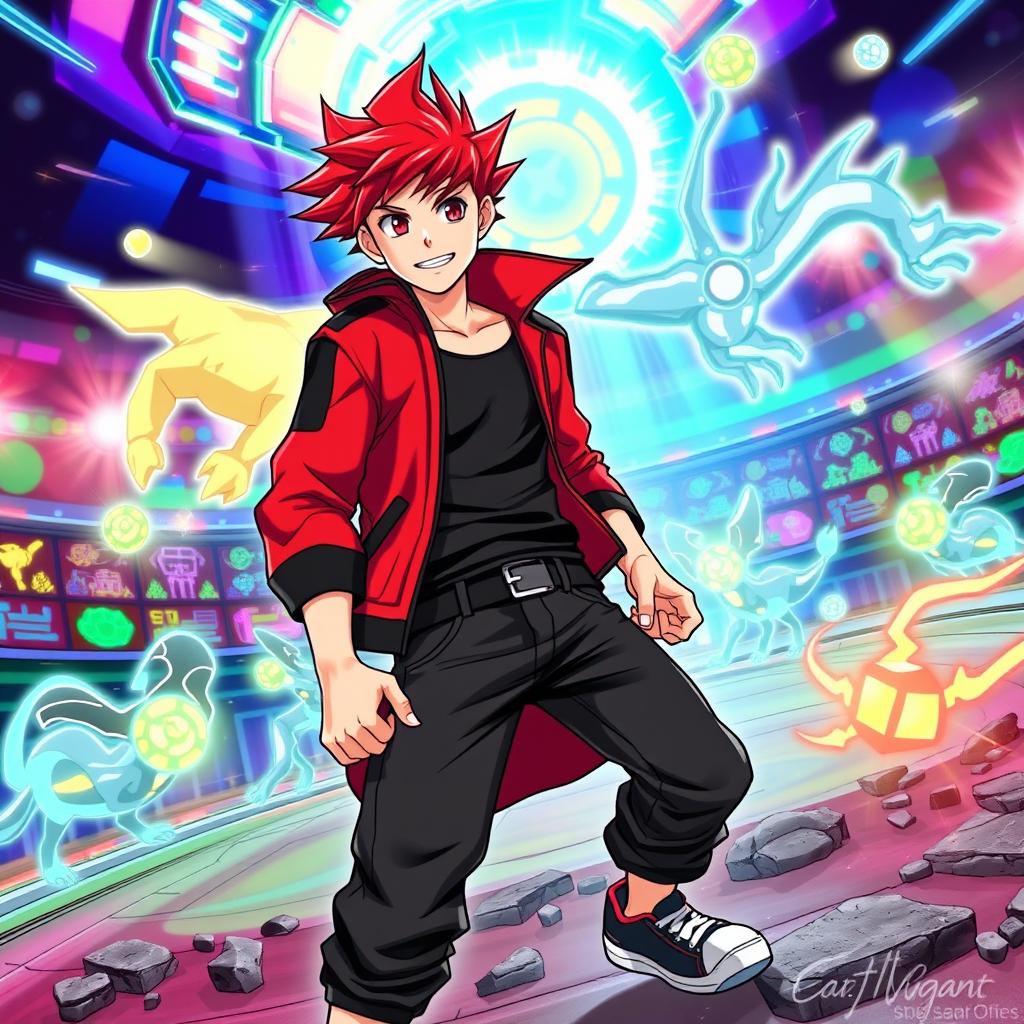A dynamic and action-packed illustration of Dan Kuso, the protagonist from 'Bakugan Battle Brawlers
