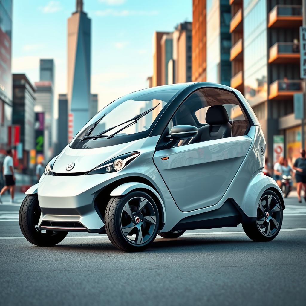 A modern urban single-seater car, designed for city driving, featuring a sleek and contemporary aesthetic