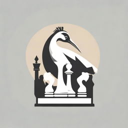 Develop a creative logo integrating a crane (bird) and chess pieces to symbolize strategic elegance and nature.