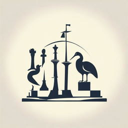 Develop a creative logo integrating a crane (bird) and chess pieces to symbolize strategic elegance and nature.