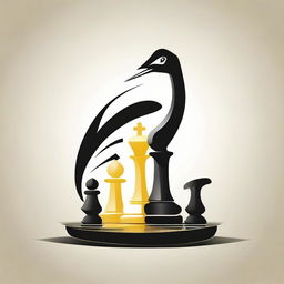 Develop a creative logo integrating a crane (bird) and chess pieces to symbolize strategic elegance and nature.