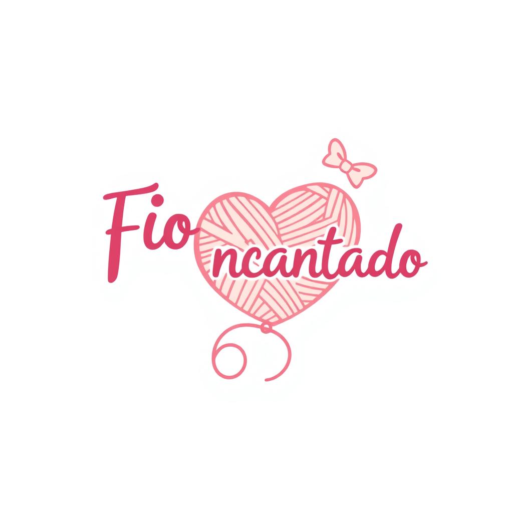 A kawaii minimalistic logo design for 'Fio Encantado', featuring the name prominently displayed in a round, cute, handwritten or cartoon style font