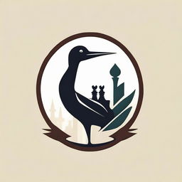 Create a captivating logo combining a crane (bird) with elements of chess, showcasing a harmonious blend of intellect and nature.