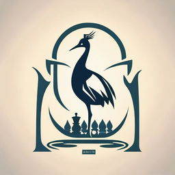 Create a captivating logo combining a crane (bird) with elements of chess, showcasing a harmonious blend of intellect and nature.