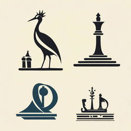 Design a unique logo merging a crane (bird) and a chess king, representing a delicate balance of natural beauty and regal strategy.