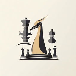 Design a unique logo merging a crane (bird) and a chess king, representing a delicate balance of natural beauty and regal strategy.