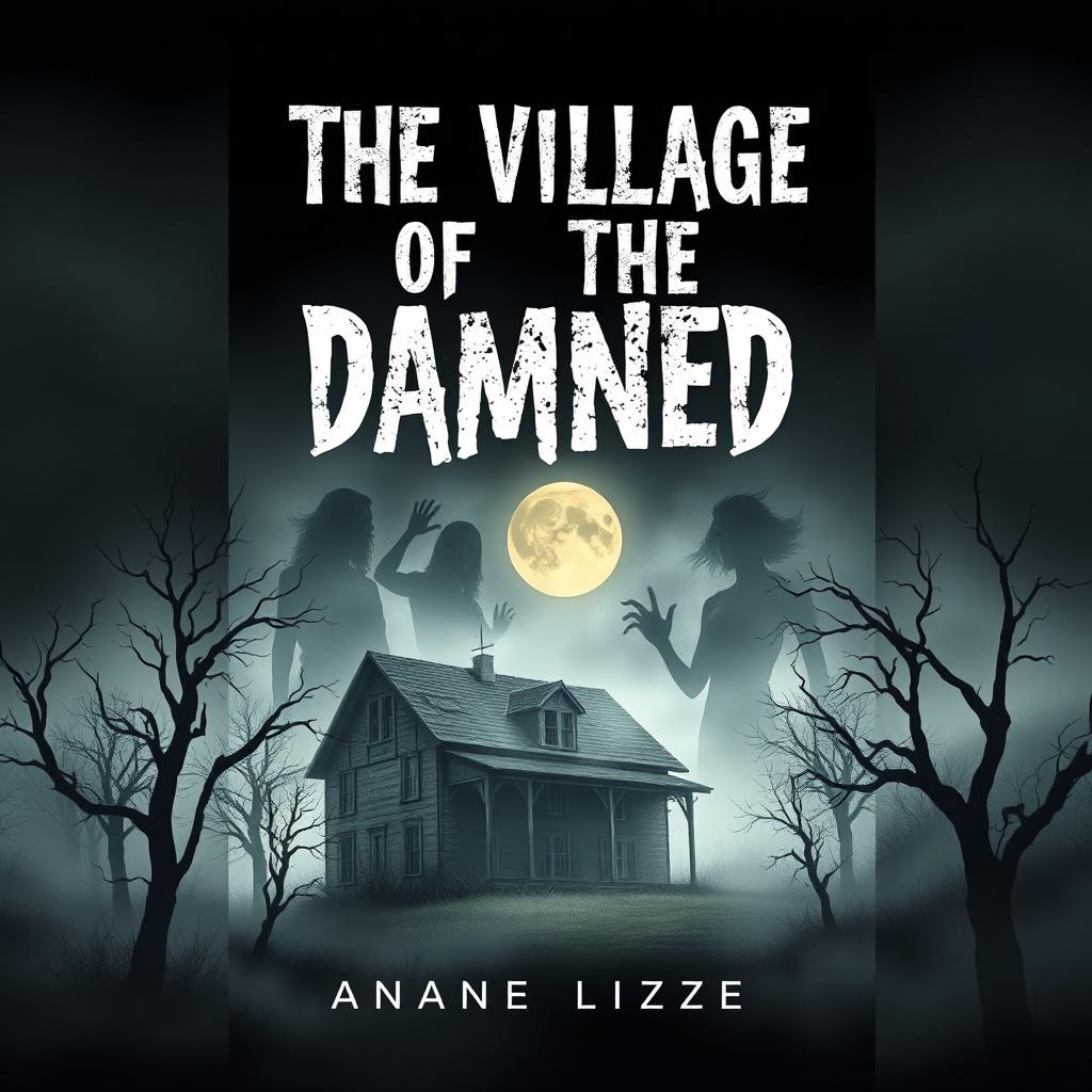 A chilling book cover for a novel titled 'The Village of the Damned'
