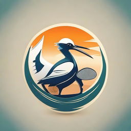 Create a fascinating logo fusing a crane (bird) with elements of table tennis, highlighting a blend of sport spiritedness and serene nature.