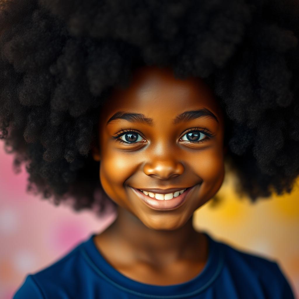 A portrait of a beautiful black girl with a large, stunning afro, showcasing her vibrant personality