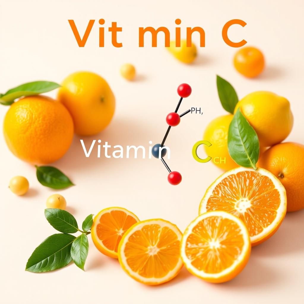An artistic representation of the molecular structure of a vitamin, specifically focusing on Vitamin C (ascorbic acid)