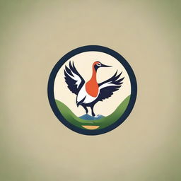 Create a fascinating logo fusing a crane (bird) with elements of table tennis, highlighting a blend of sport spiritedness and serene nature.