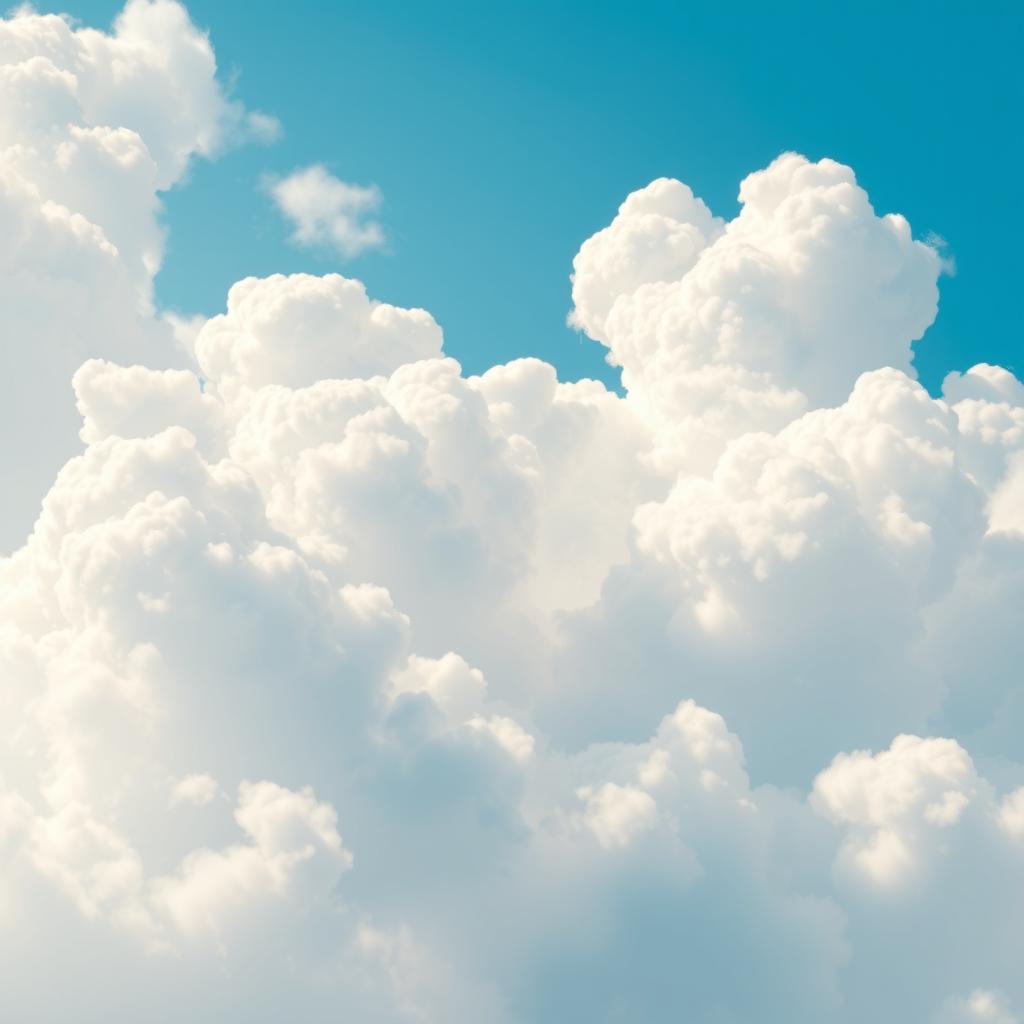 A breathtaking bright blue sky adorned with fluffy white clouds, featuring a vibrant and realistic atmosphere