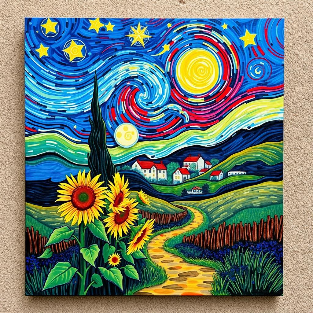 A vibrant painting in the style of Vincent van Gogh, featuring bold, swirling brush strokes and a rich palette of colors