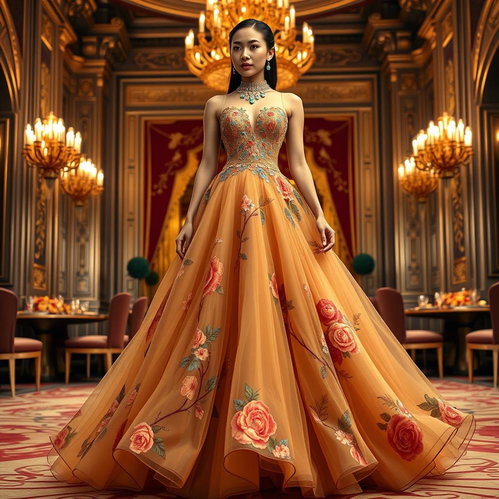 A stunning, opulent prom dress inspired by the style seen in 'Crazy Rich Asians
