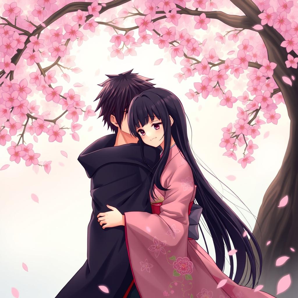 Itachi Uchiha and Izumi Uchiha sharing a tender moment, depicted in a romantic anime style