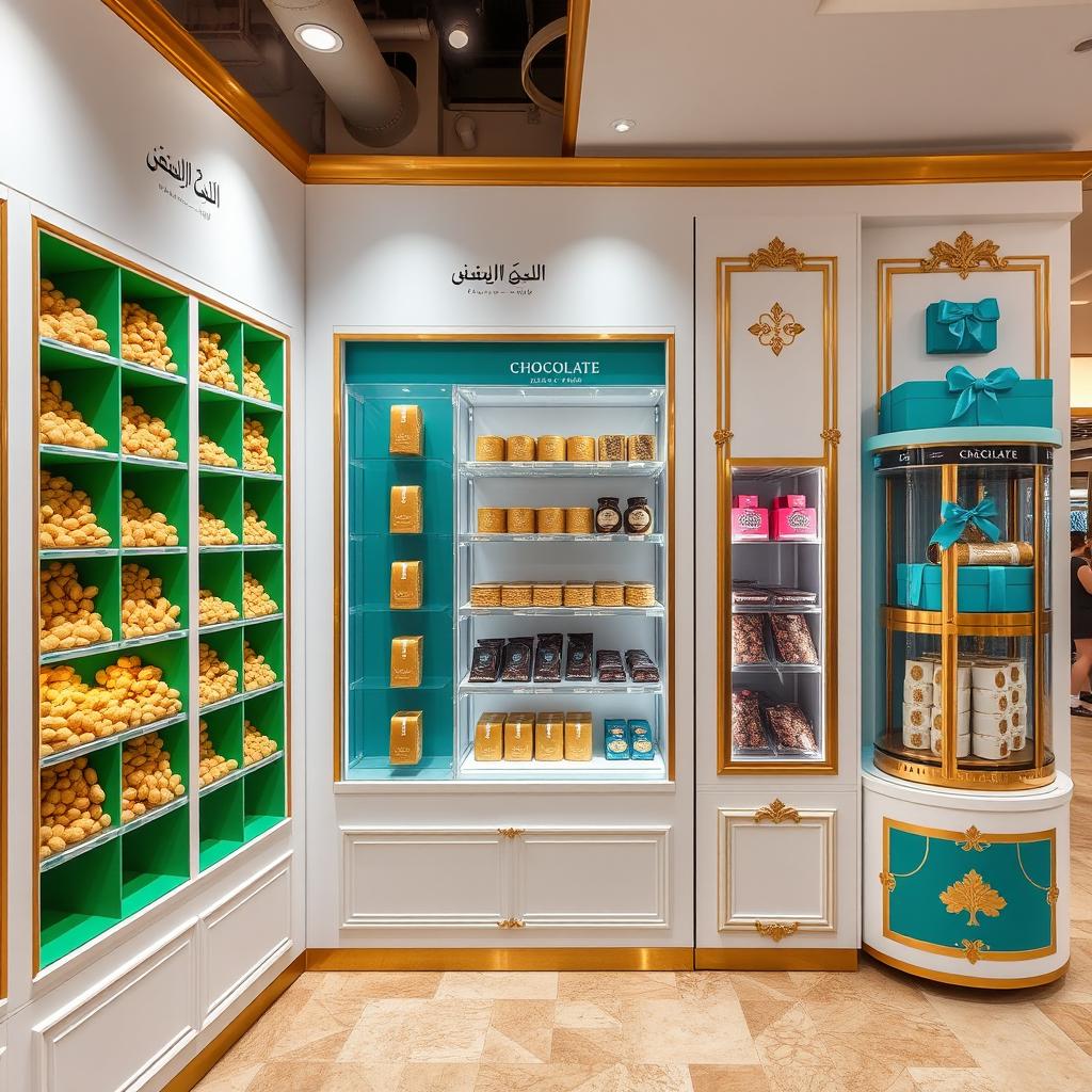A modern Persian nut shop featuring three specialized wall sections