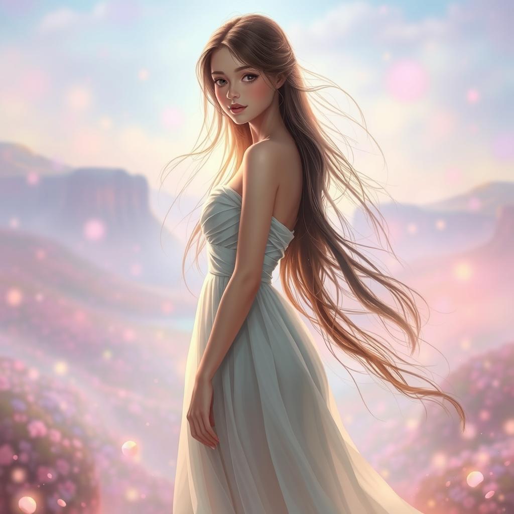 A beautiful girl with the same body as depicted in the second image, while incorporating the physical features from the first image