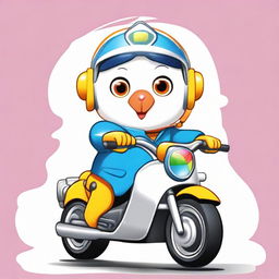 An image of a character named Doctor Love riding an automatic motorbike while wearing a Pororo-themed helmet.