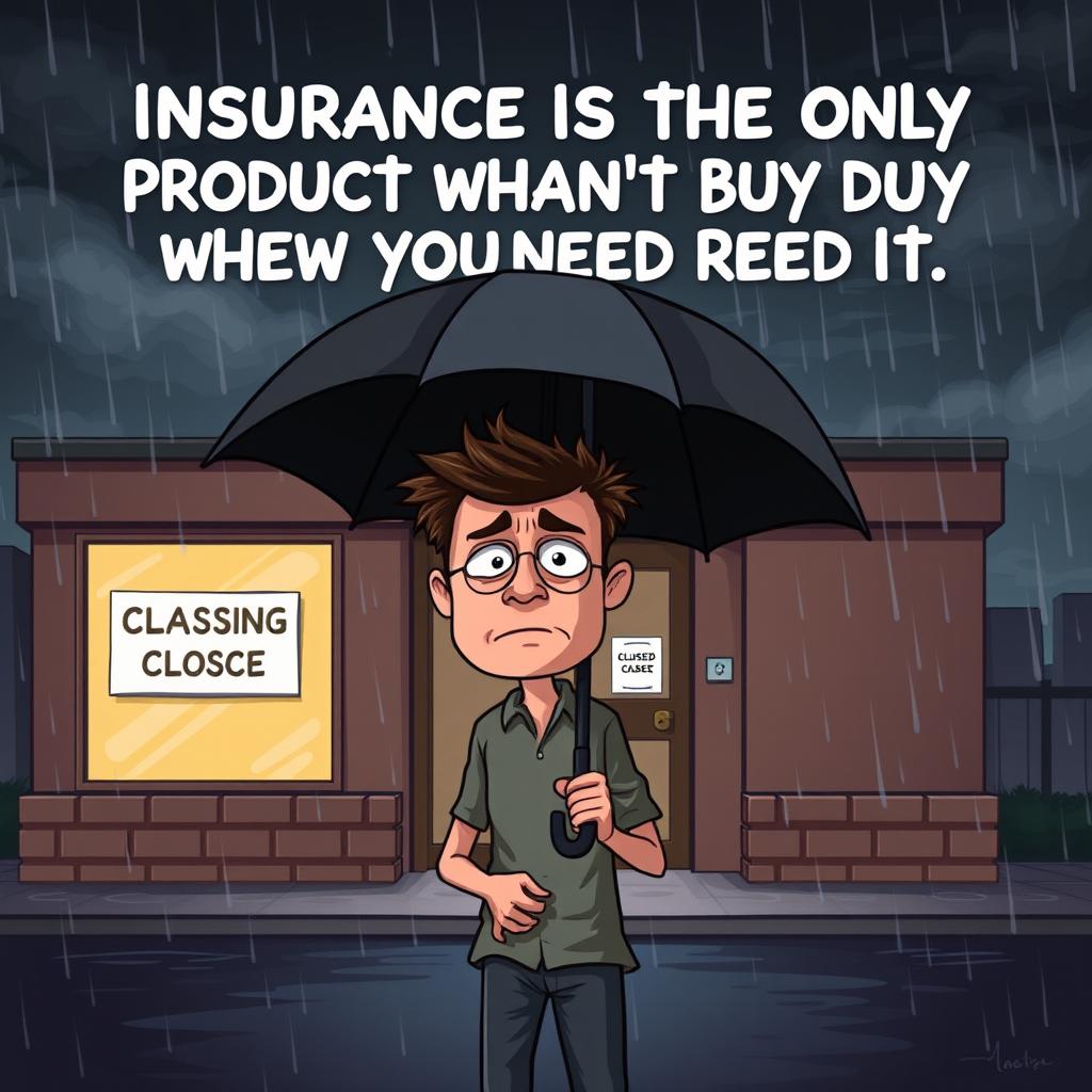 A conceptual illustration representing the phrase 'Insurance is the only product you can't buy when you need it