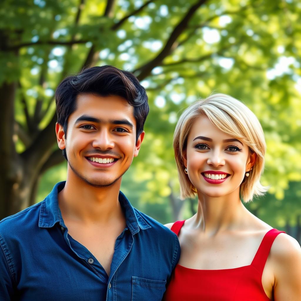 A realistic portrait featuring two individuals combined into a single image